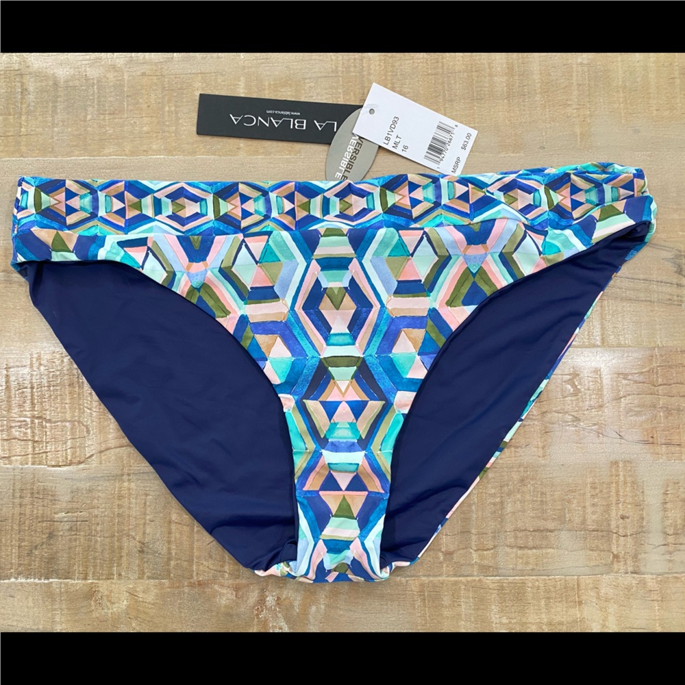 La Blanca Riviera Reversible multicolor Hipster bikini bottom Nwt 16